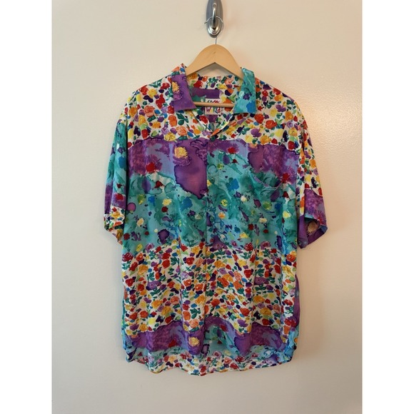 Jams World Other - Vintage 80s Jams World Abstract Floral Shirt Mens XL Watercolor Hawaiian Rayon